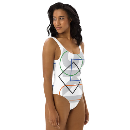 CS0044 - 02008 - AOP SKI Icons Outlined One-Piece Swimsuit (White)