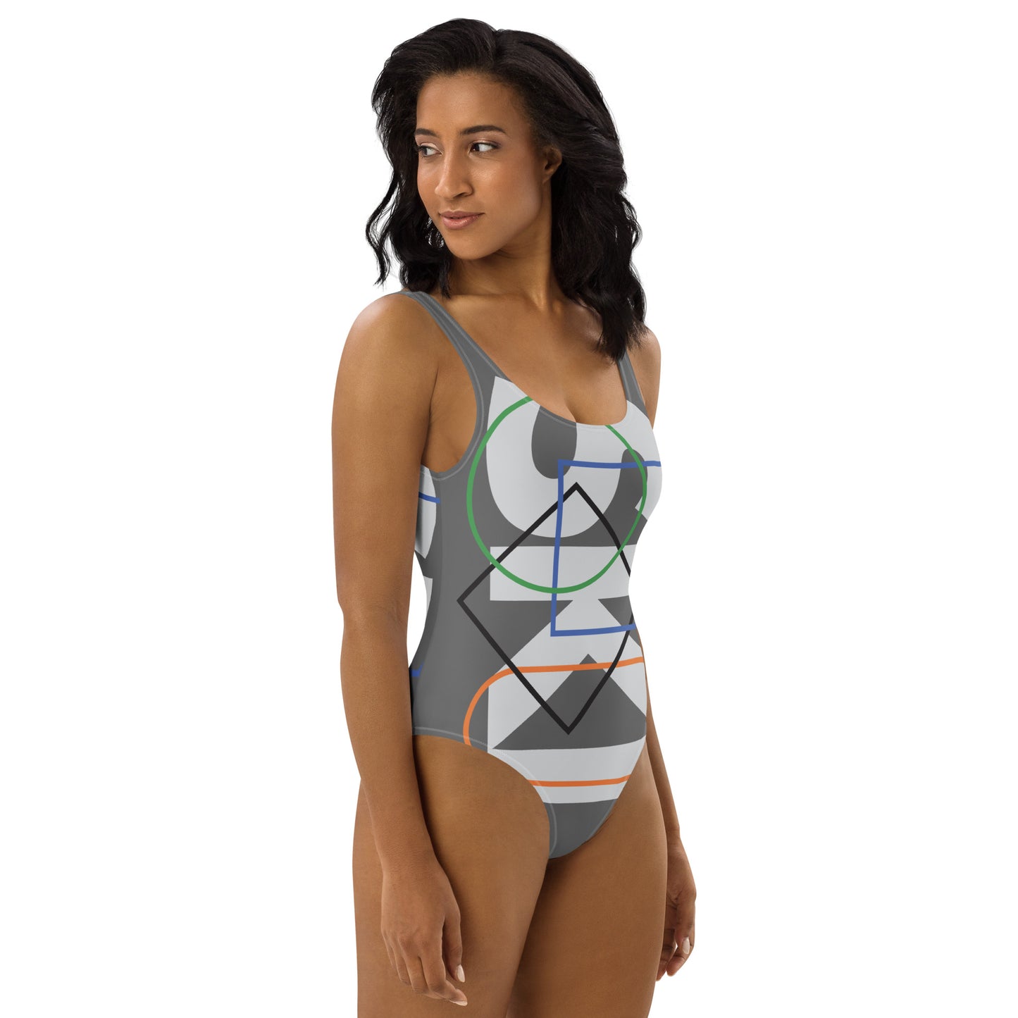 CS0044 - 02008 - AOP SKI Icons Outlined One-Piece Swimsuit (Gray)