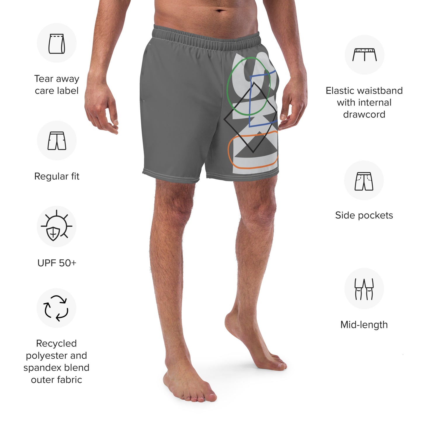 CS0044 - 01008 - AOP SKI Icons Outlined Men's swim trunks (Gray)