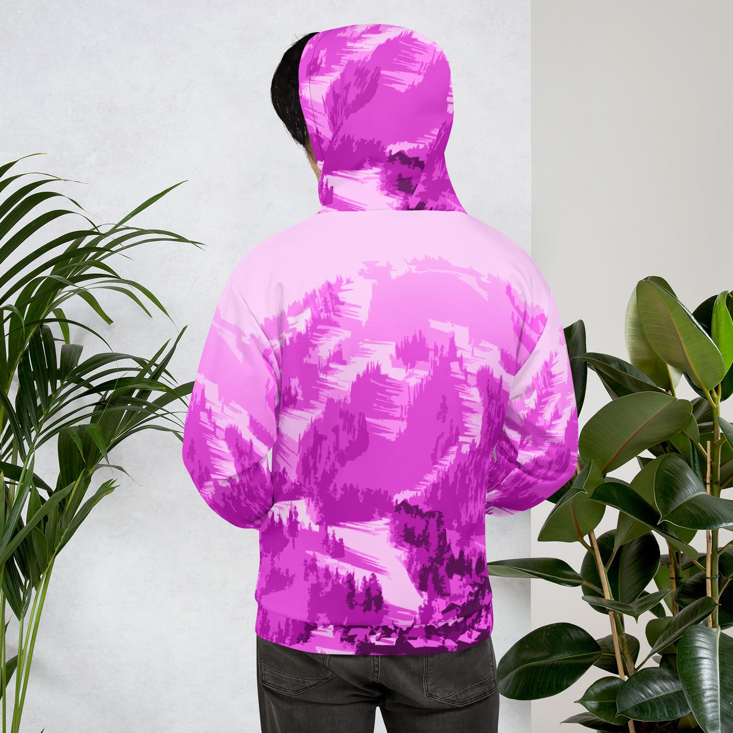 CS0028 - 01004 - AOP Ski Slopes Print Unisex Hoodie (Pink)