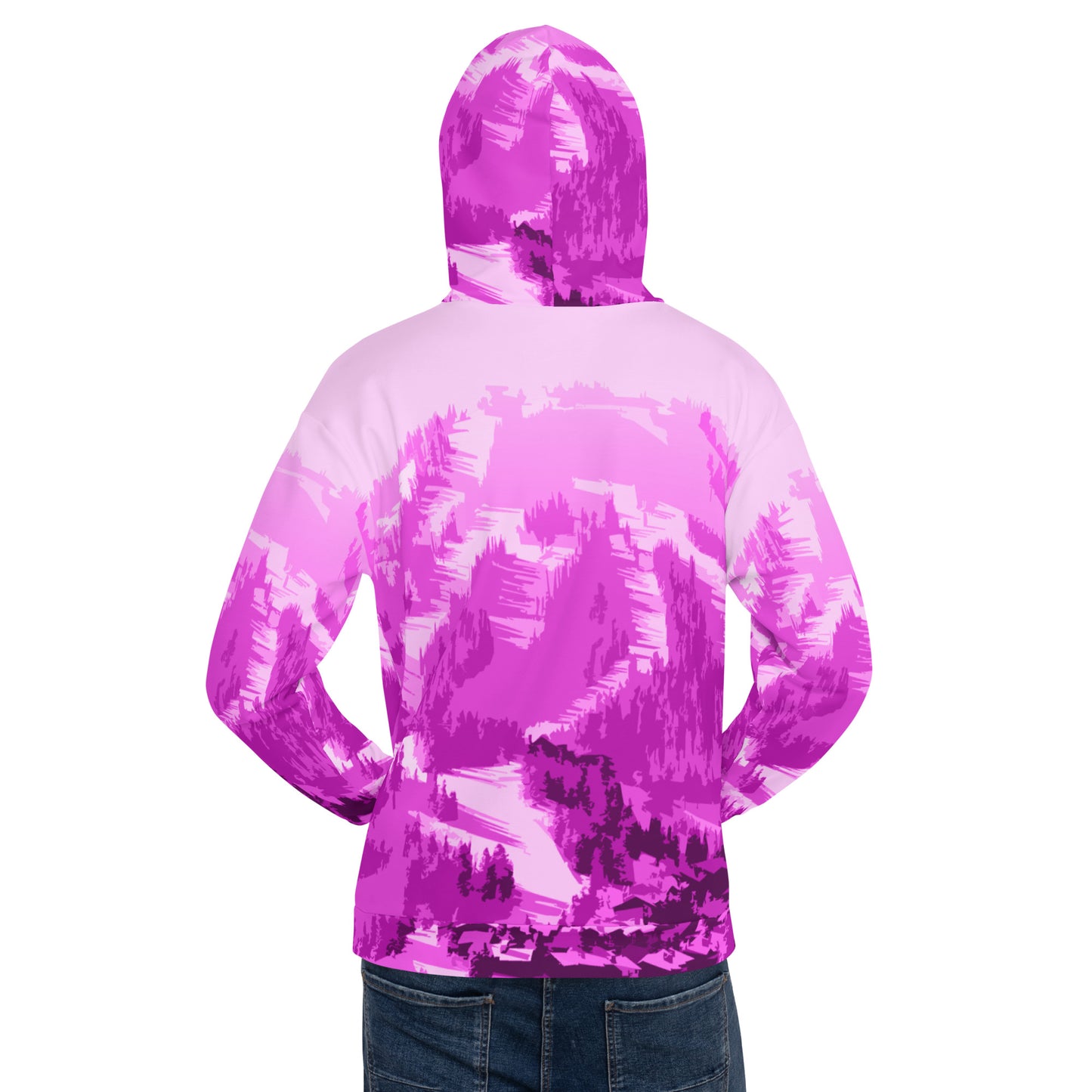 CS0028 - 01004 - AOP Ski Slopes Print Unisex Hoodie (Pink)