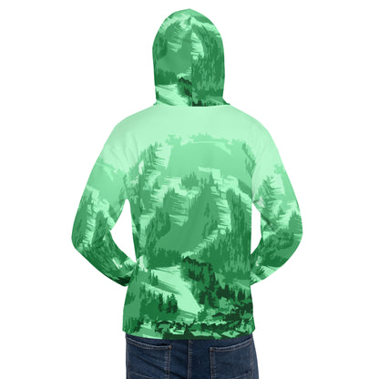 CS0028 - 01004 - AOP Ski Slopes Print Unisex Hoodie (Green)