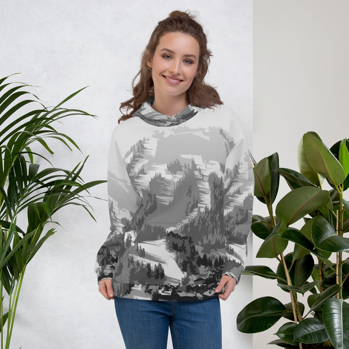 CS0028 - 01004 - AOP Ski Slopes Print Unisex Hoodie (Gray)