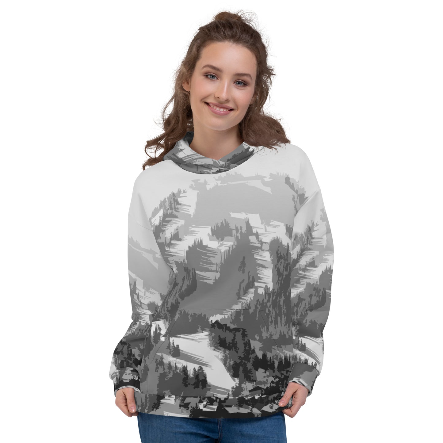 CS0028 - 01004 - AOP Ski Slopes Print Unisex Hoodie (Gray)