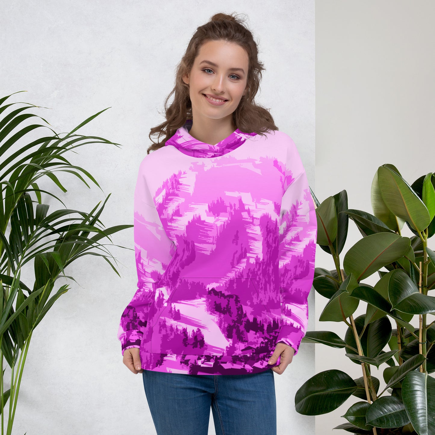 CS0028 - 01004 - AOP Ski Slopes Print Unisex Hoodie (Pink)