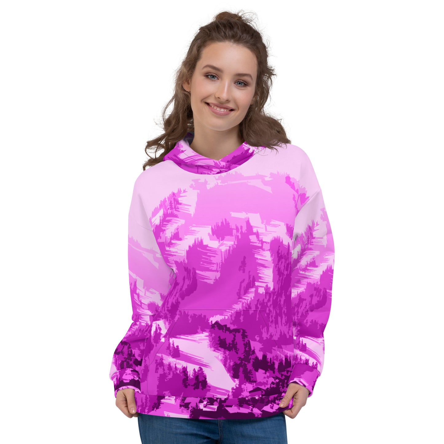 CS0028 - 01004 - AOP Ski Slopes Print Unisex Hoodie (Pink)