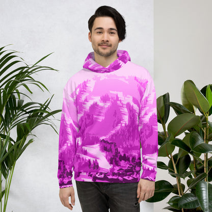 CS0028 - 01004 - AOP Ski Slopes Print Unisex Hoodie (Pink)