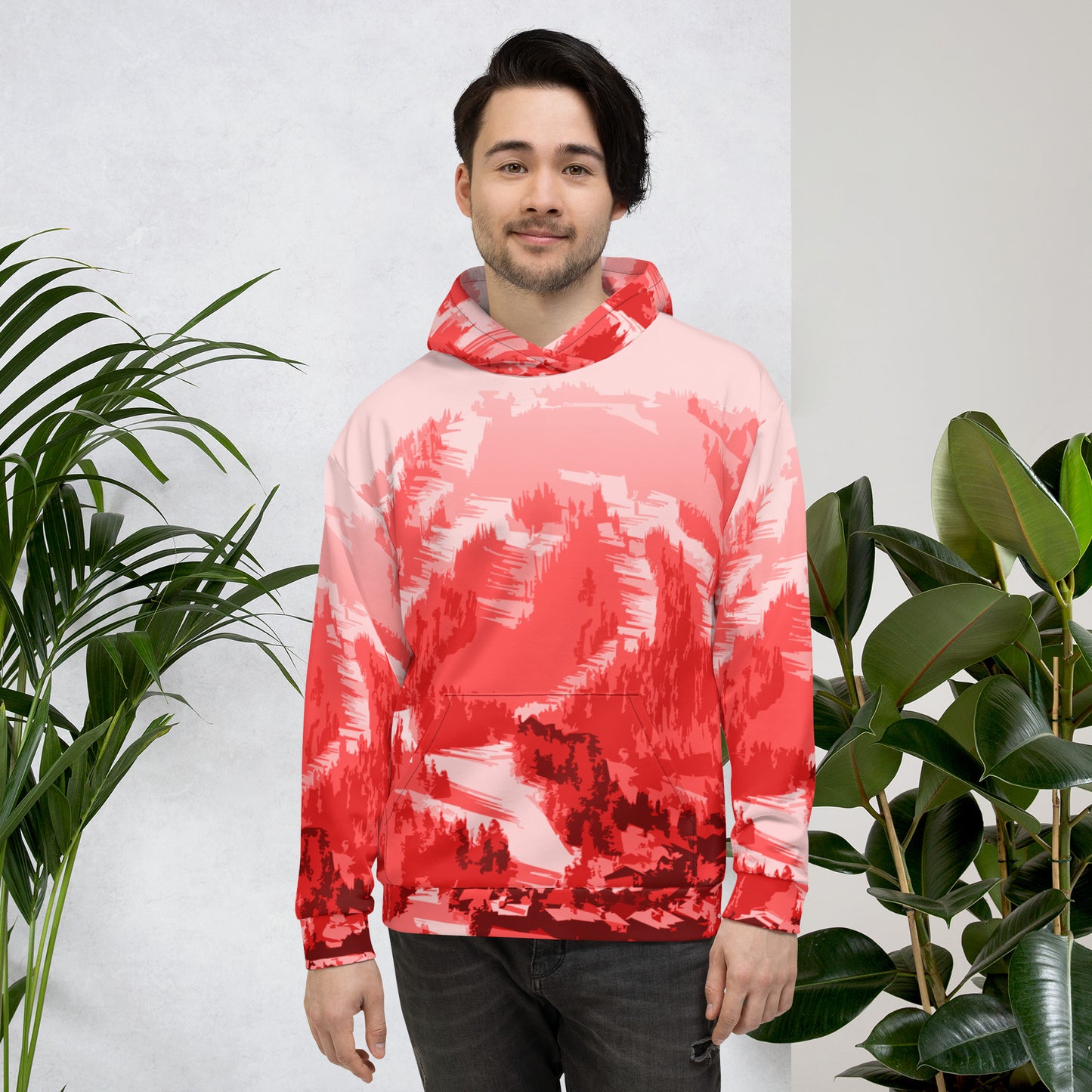 CS0028 - 01004 - AOP Ski Slopes Print Unisex Hoodie (Red)