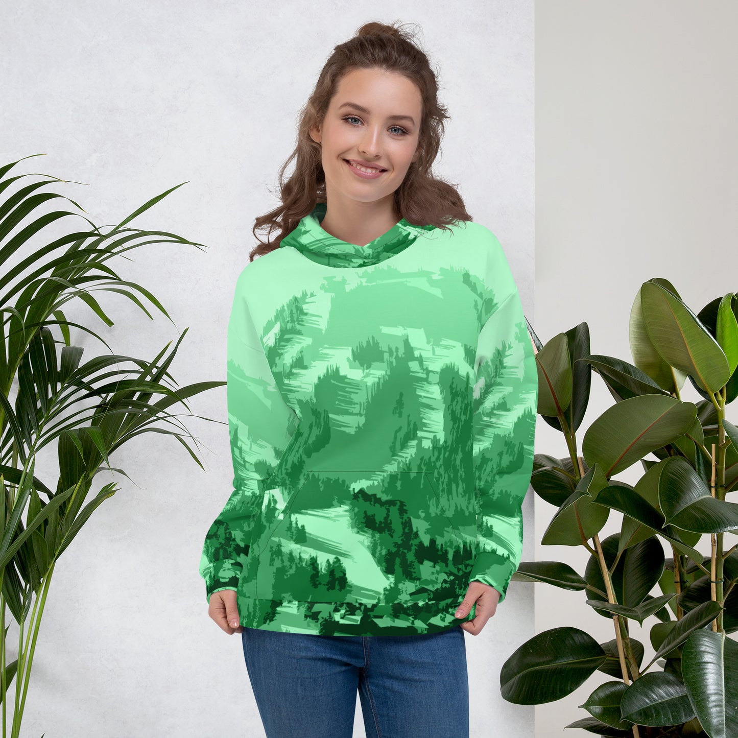 CS0028 - 01004 - AOP Ski Slopes Print Unisex Hoodie (Green)