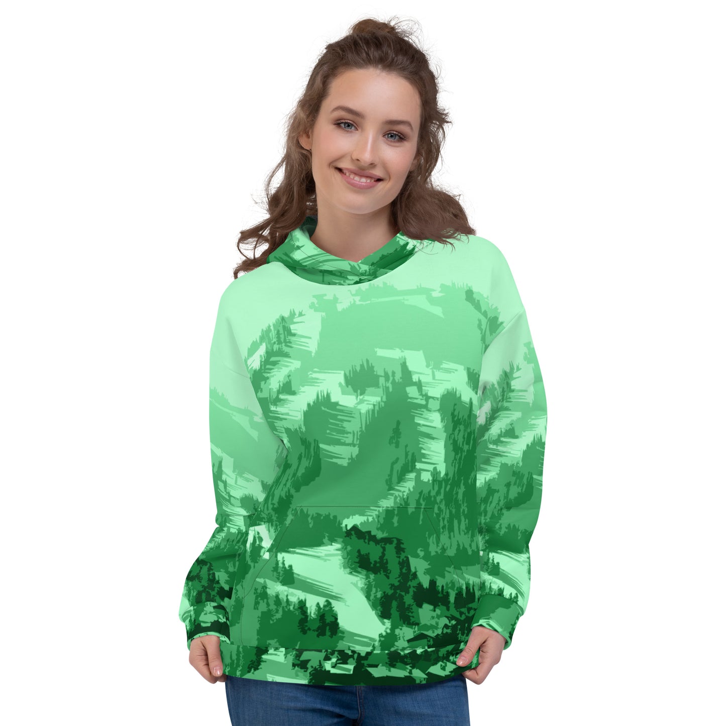 CS0028 - 01004 - AOP Ski Slopes Print Unisex Hoodie (Green)