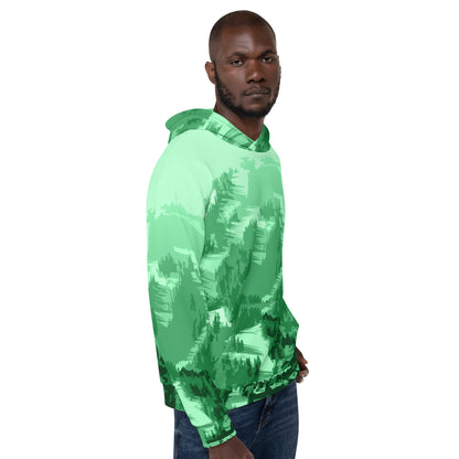 CS0028 - 01004 - AOP Ski Slopes Print Unisex Hoodie (Green)