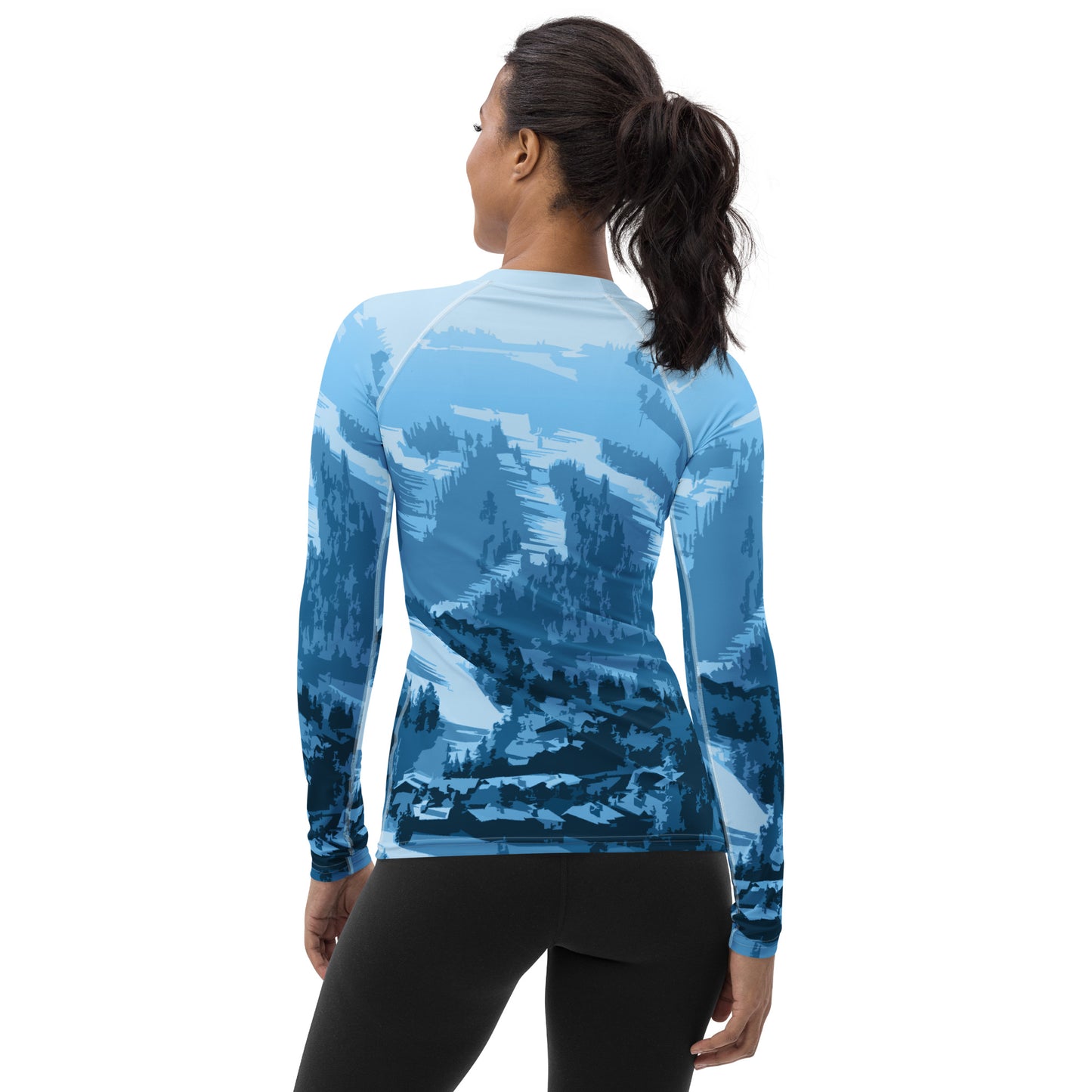 CS0028 - 02008 - Ski Slopes Print Women's Rash Guard (Blue)