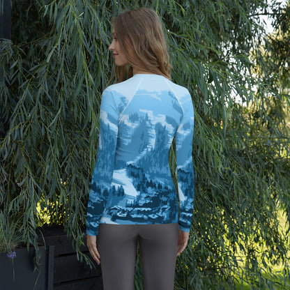 CS0028 - 02008 - Ski Slopes Print Women's Rash Guard (Blue)