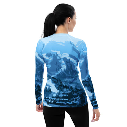 CS0028 - 02008 - Ski Slopes Print Women's Rash Guard (Blue)