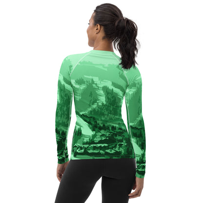 CS0028 - 02008 - Ski Slopes Print Women's Rash Guard (Green)