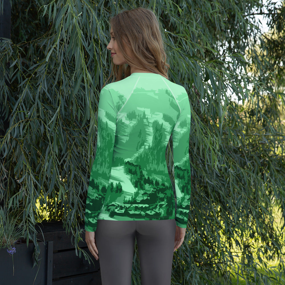 CS0028 - 02008 - Ski Slopes Print Women's Rash Guard (Green)