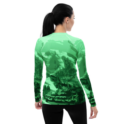 CS0028 - 02008 - Ski Slopes Print Women's Rash Guard (Green)