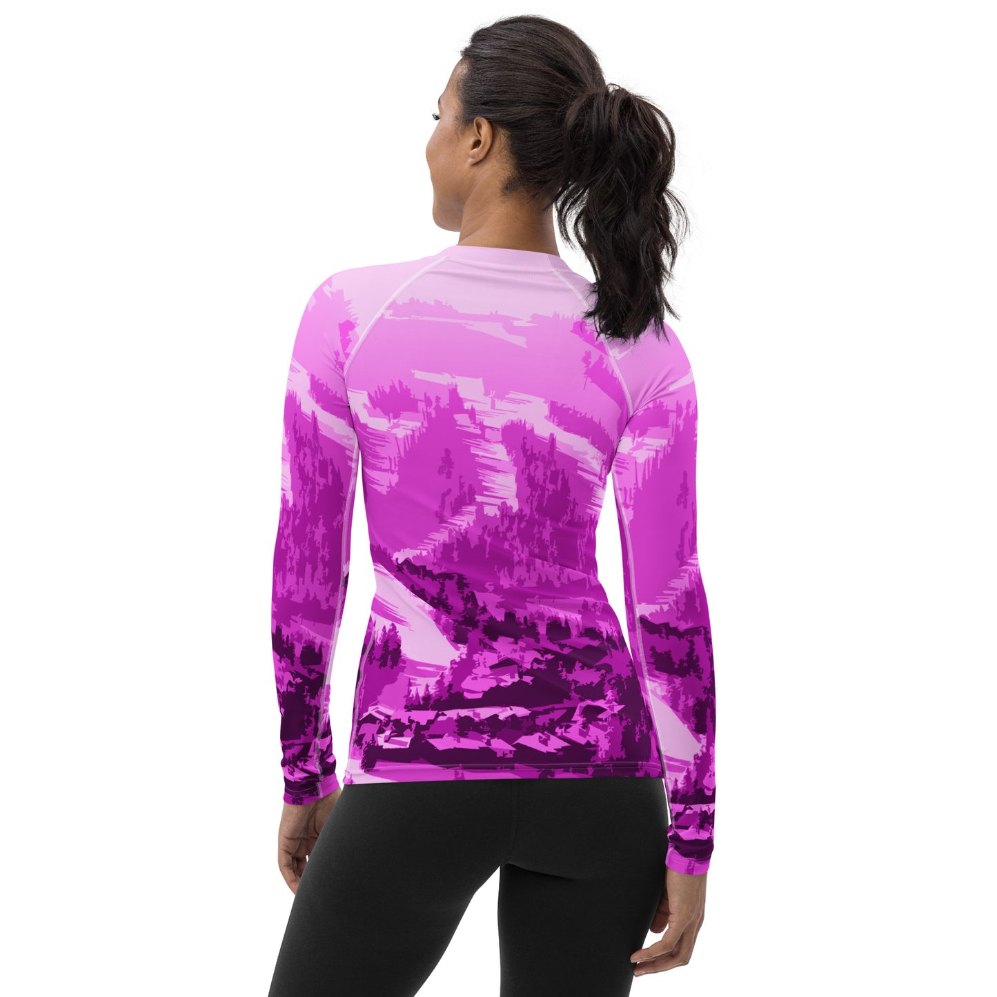 CS0028 - 02008 - Ski Slopes Print Women's Rash Guard (Pink)