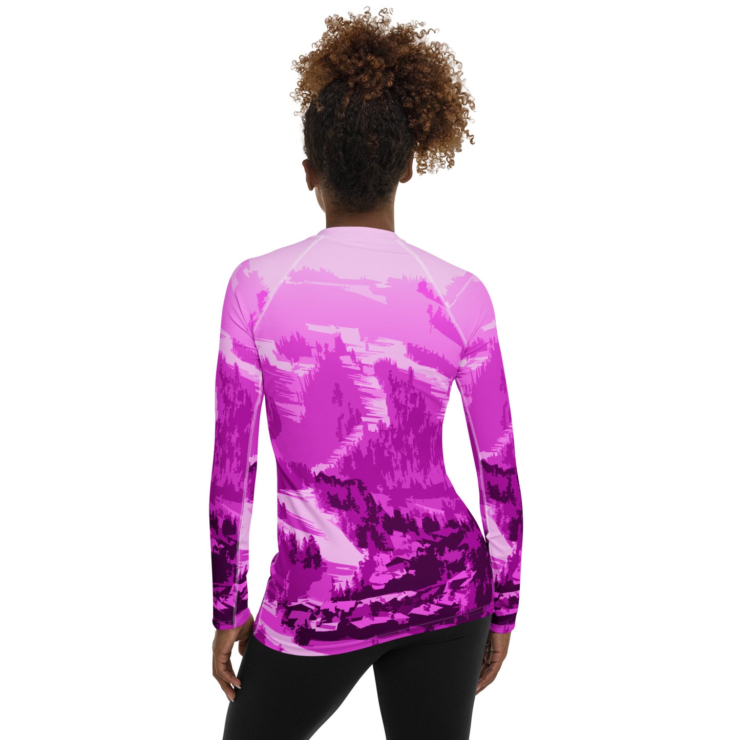 CS0028 - 02008 - Ski Slopes Print Women's Rash Guard (Pink)