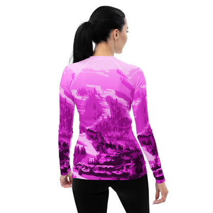 CS0028 - 02008 - Ski Slopes Print Women's Rash Guard (Pink)