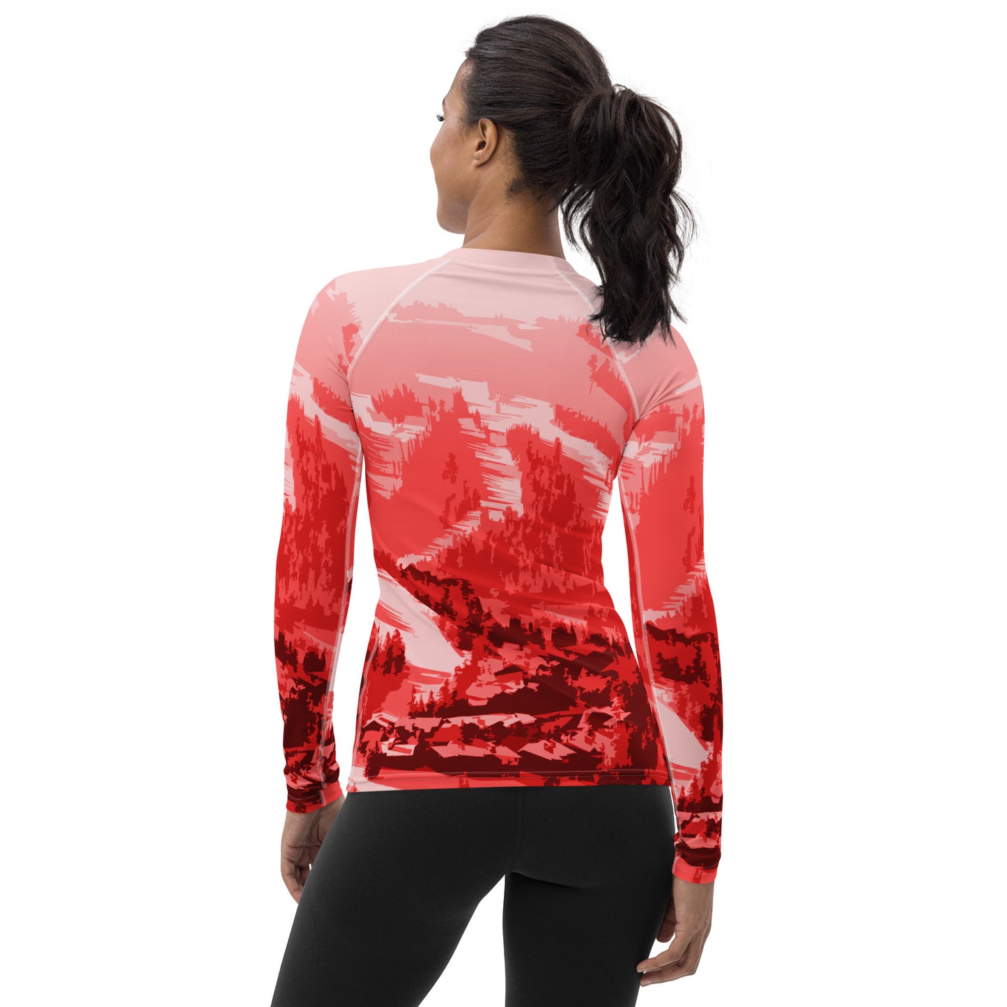 CS0028 - 02008 - Ski Slopes Print Women's Rash Guard (Red)