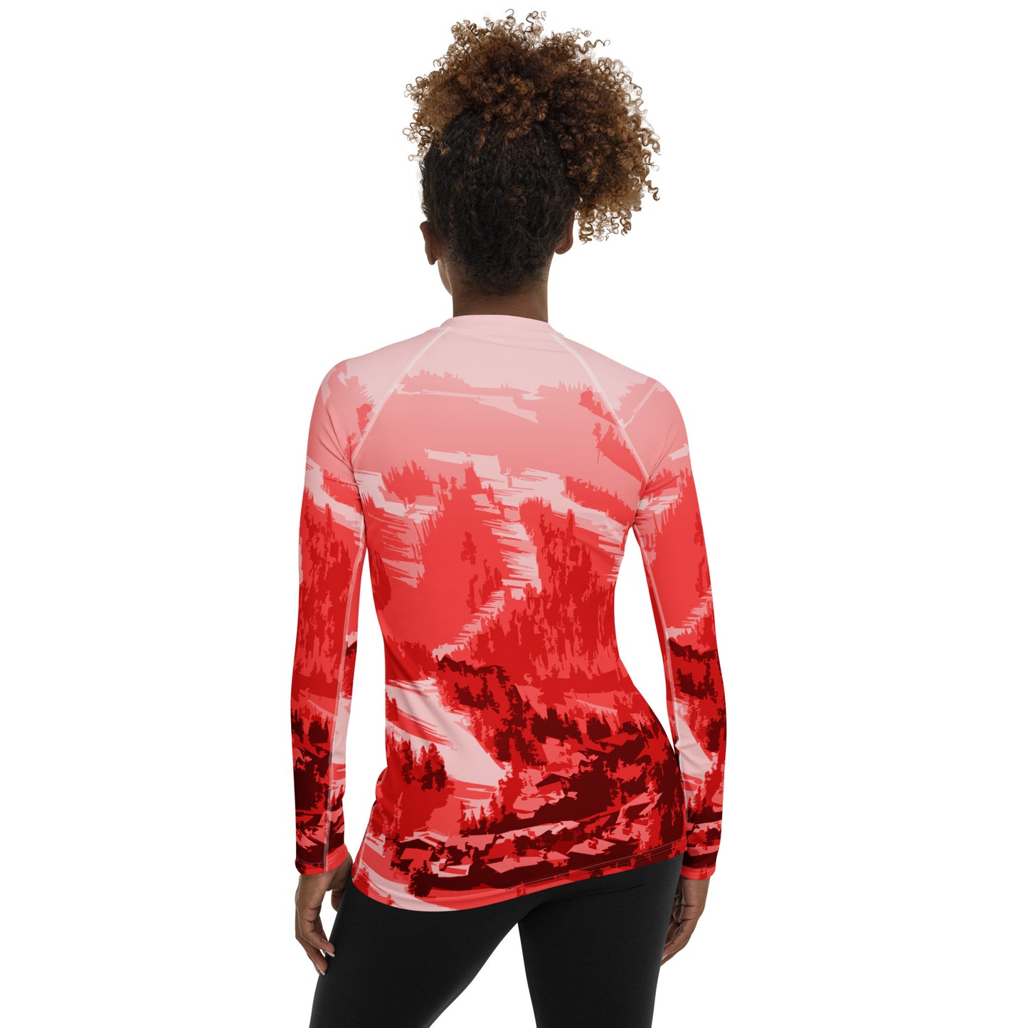 CS0028 - 02008 - Ski Slopes Print Women's Rash Guard (Red)