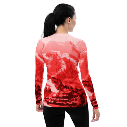 CS0028 - 02008 - Ski Slopes Print Women's Rash Guard (Red)