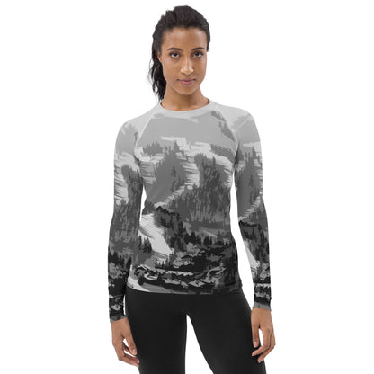 CS0028 - 02008 - Ski Slope Print Women's Rash Guar (Gray)