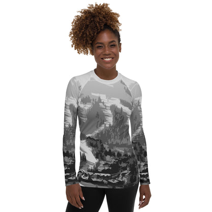 CS0028 - 02008 - Ski Slope Print Women's Rash Guar (Gray)