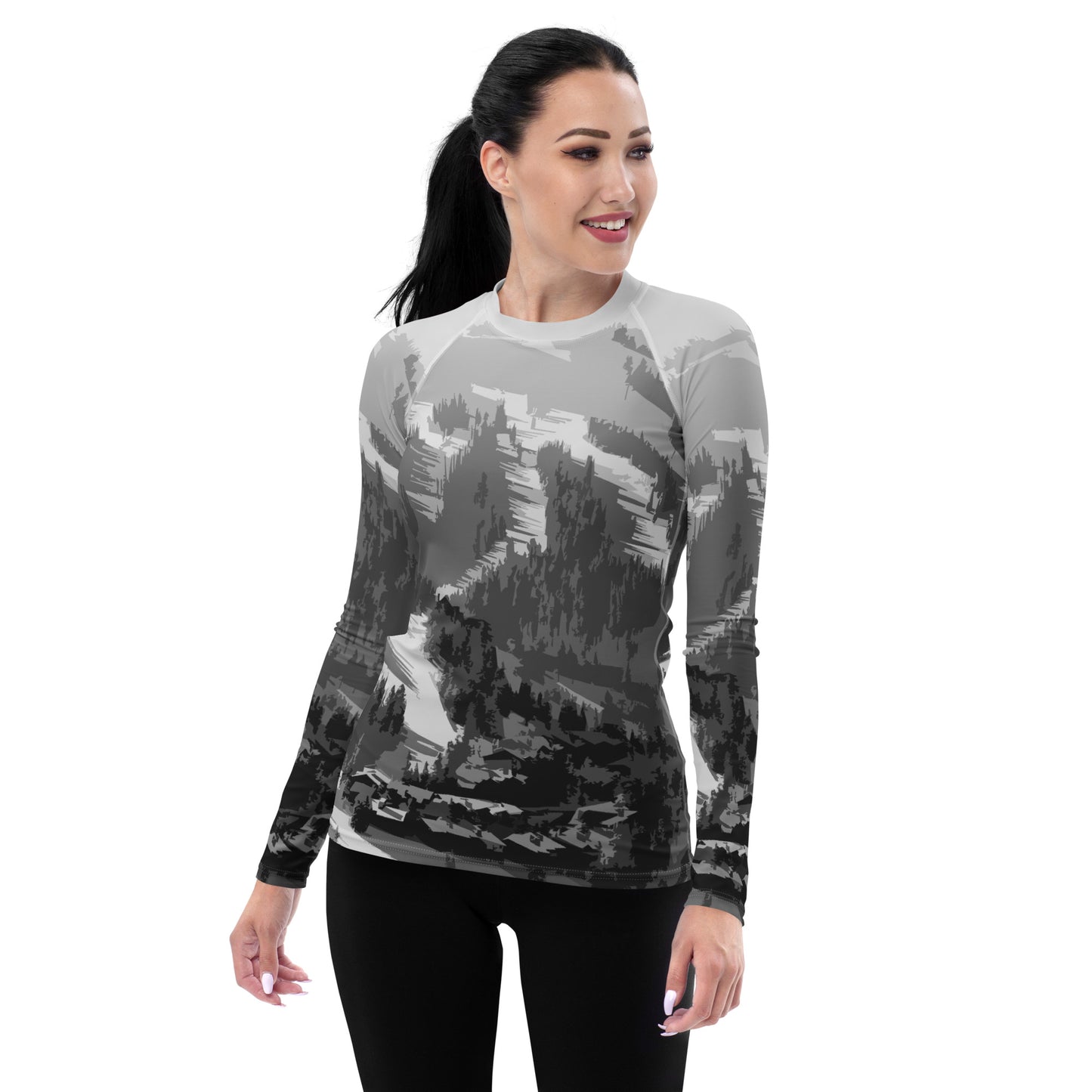 CS0028 - 02008 - Ski Slope Print Women's Rash Guar (Gray)