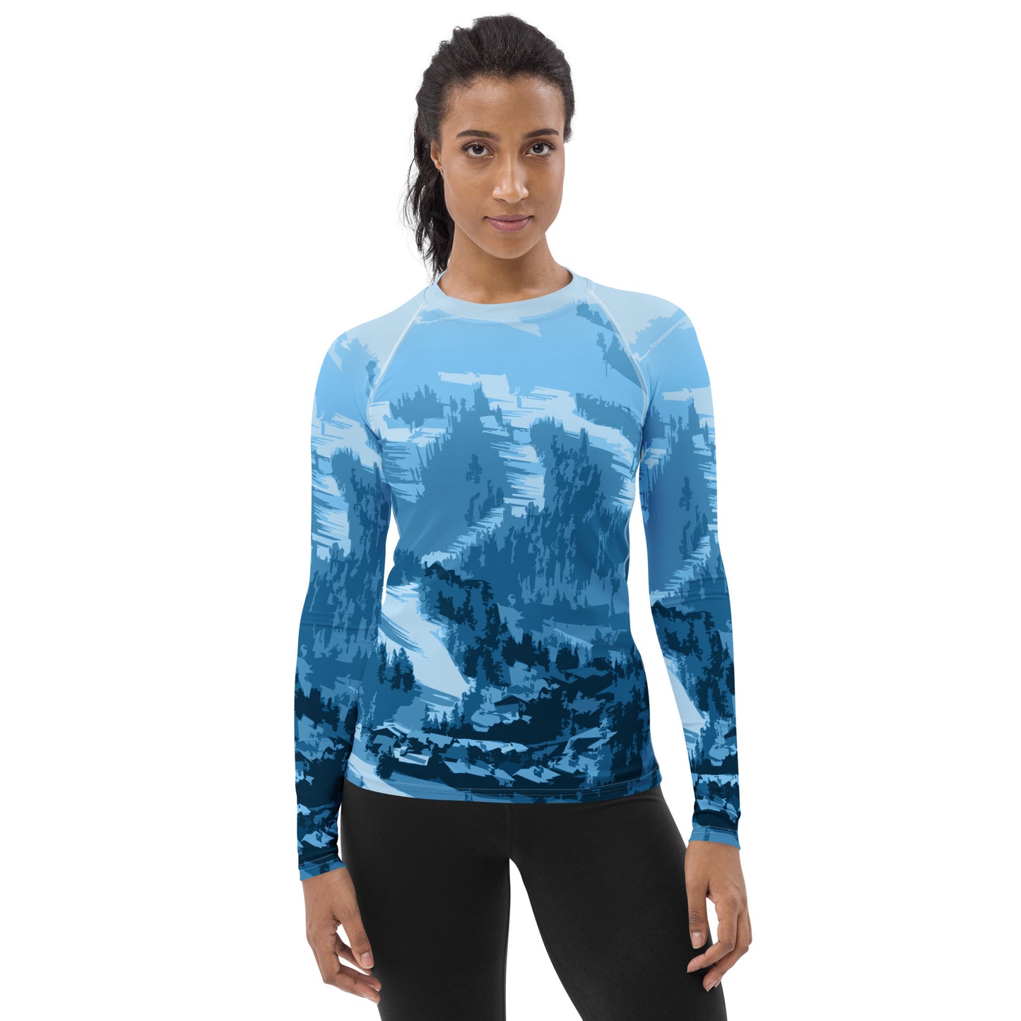 CS0028 - 02008 - Ski Slopes Print Women's Rash Guard (Blue)