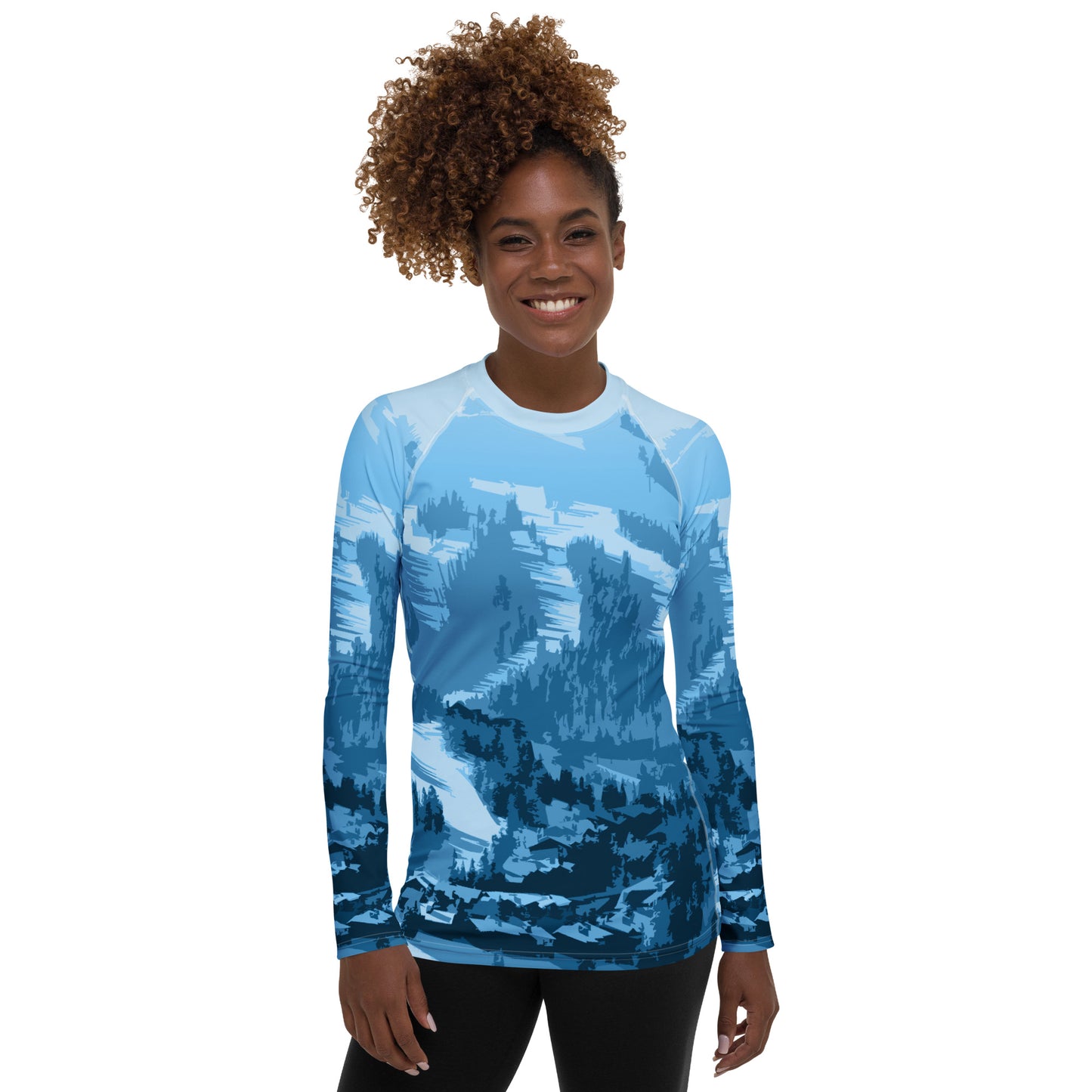 CS0028 - 02008 - Ski Slopes Print Women's Rash Guard (Blue)