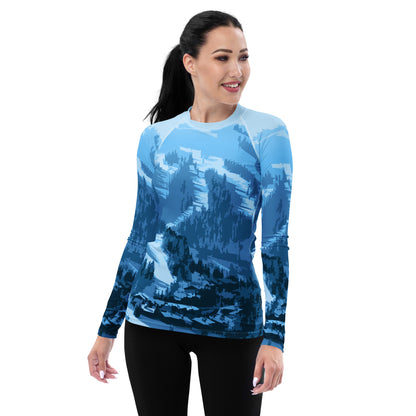 CS0028 - 02008 - Ski Slopes Print Women's Rash Guard (Blue)