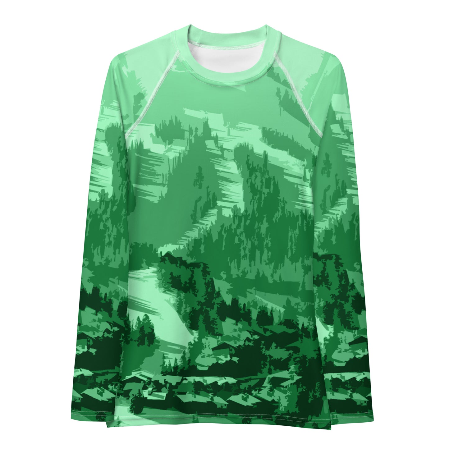 CS0028 - 02008 - Ski Slopes Print Women's Rash Guard (Green)