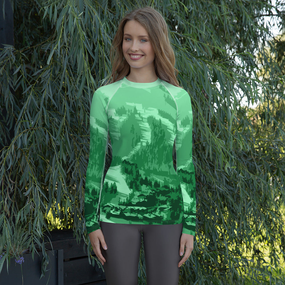 CS0028 - 02008 - Ski Slopes Print Women's Rash Guard (Green)