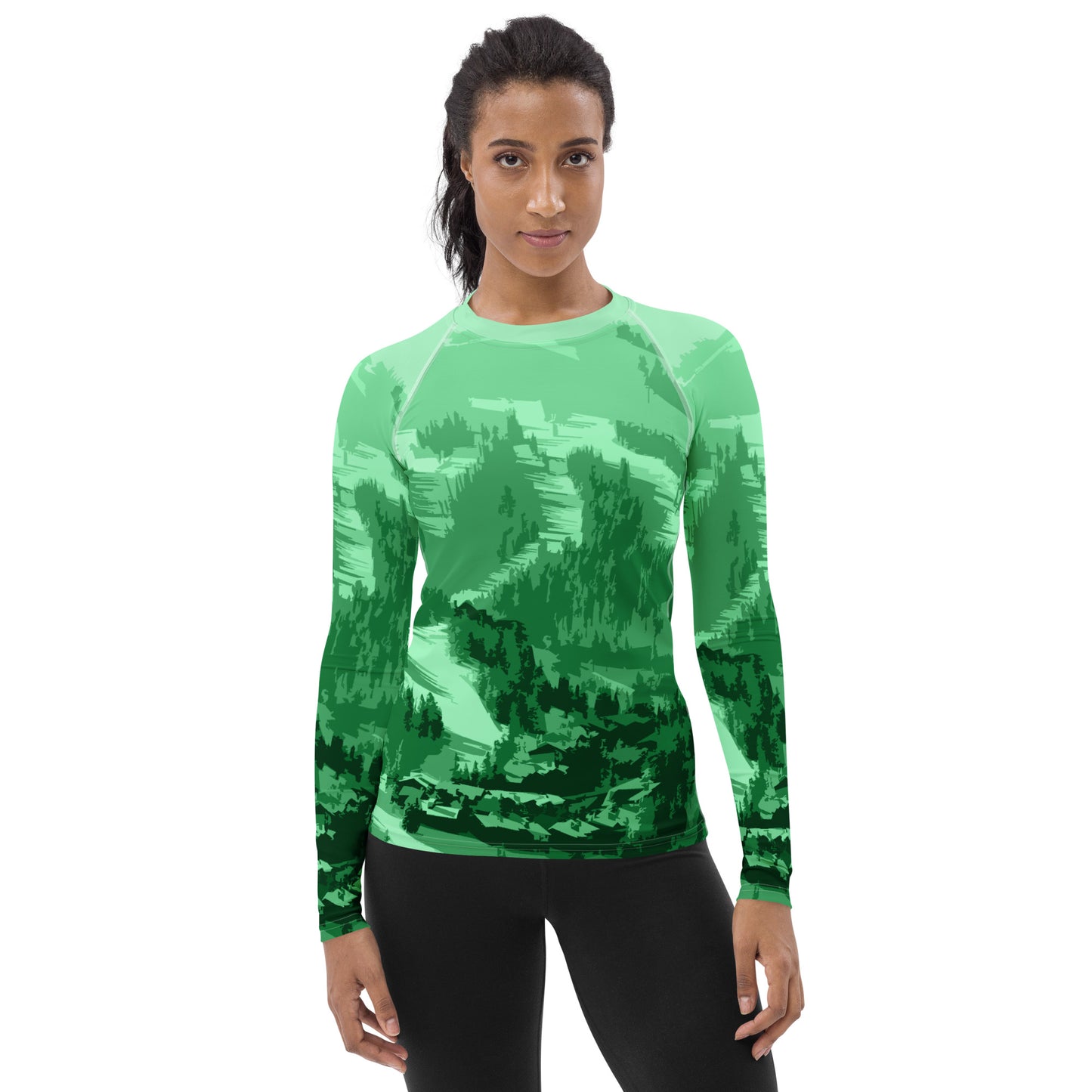 CS0028 - 02008 - Ski Slopes Print Women's Rash Guard (Green)