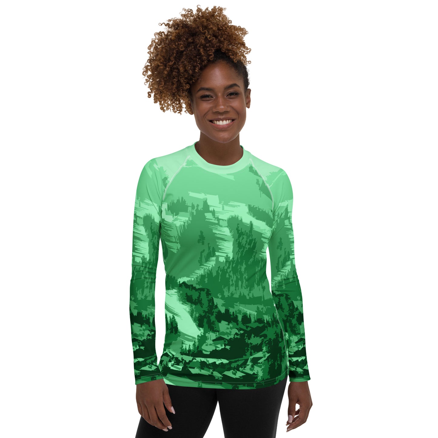 CS0028 - 02008 - Ski Slopes Print Women's Rash Guard (Green)