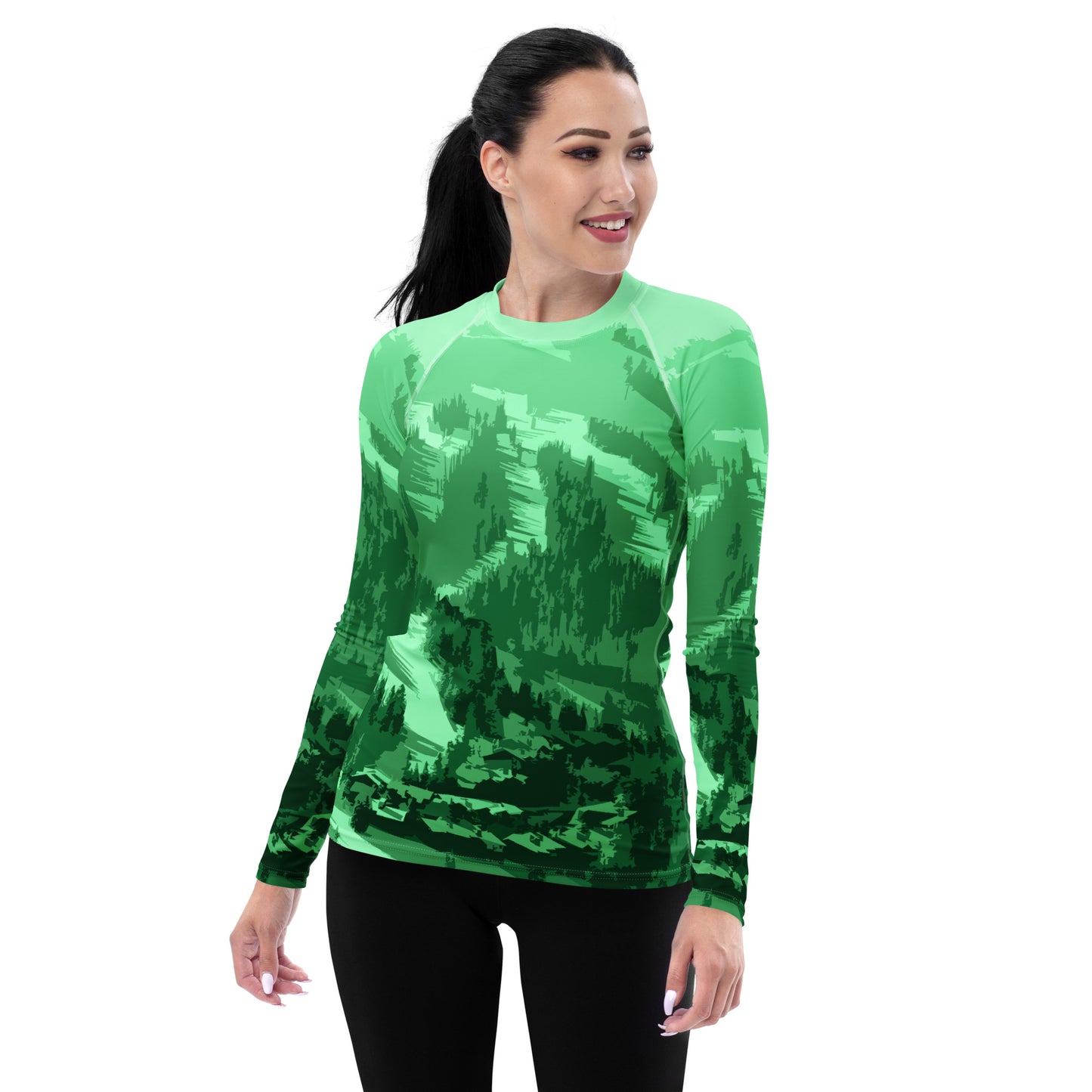 CS0028 - 02008 - Ski Slopes Print Women's Rash Guard (Green)