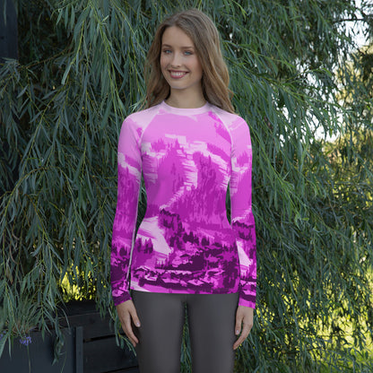 CS0028 - 02008 - Ski Slopes Print Women's Rash Guard (Pink)