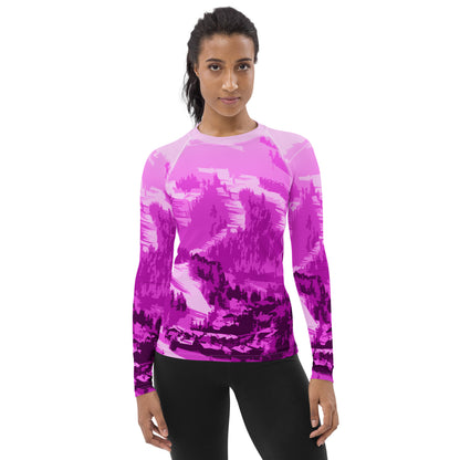 CS0028 - 02008 - Ski Slopes Print Women's Rash Guard (Pink)