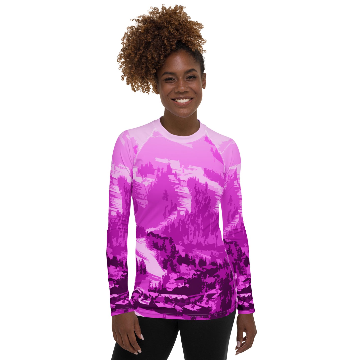 CS0028 - 02008 - Ski Slopes Print Women's Rash Guard (Pink)