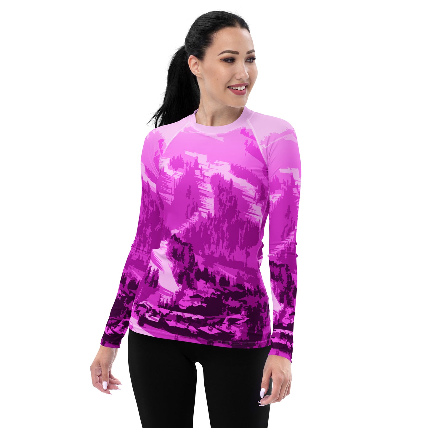 CS0028 - 02008 - Ski Slopes Print Women's Rash Guard (Pink)