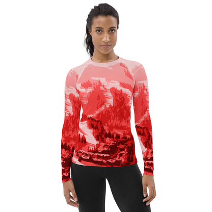 CS0028 - 02008 - Ski Slopes Print Women's Rash Guard (Red)