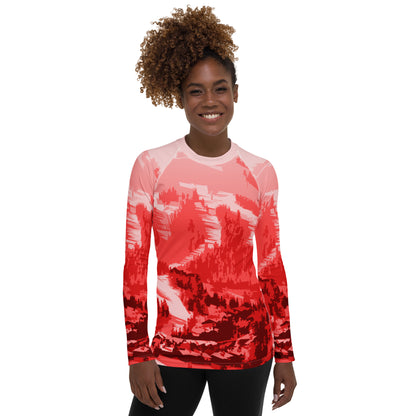 CS0028 - 02008 - Ski Slopes Print Women's Rash Guard (Red)