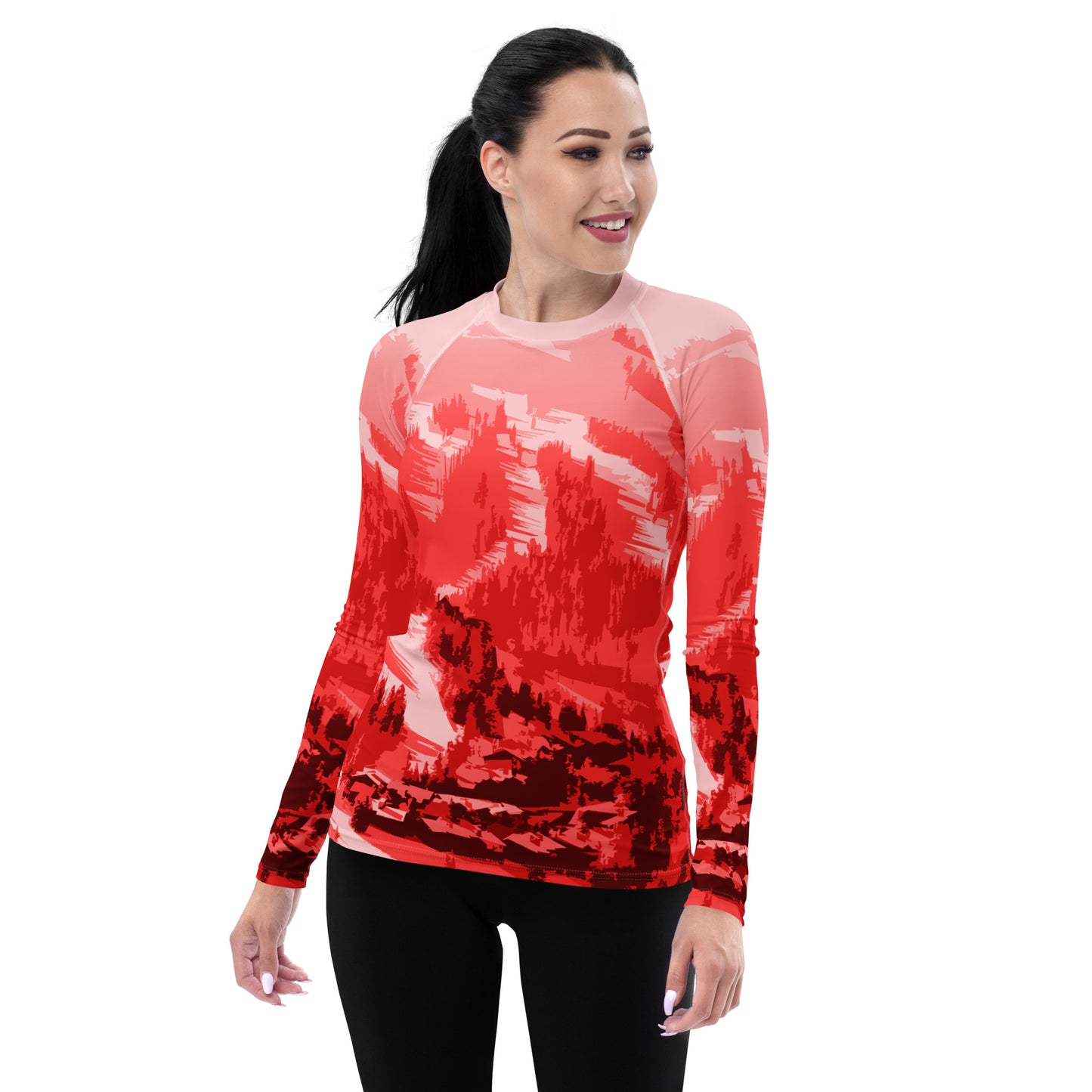 CS0028 - 02008 - Ski Slopes Print Women's Rash Guard (Red)