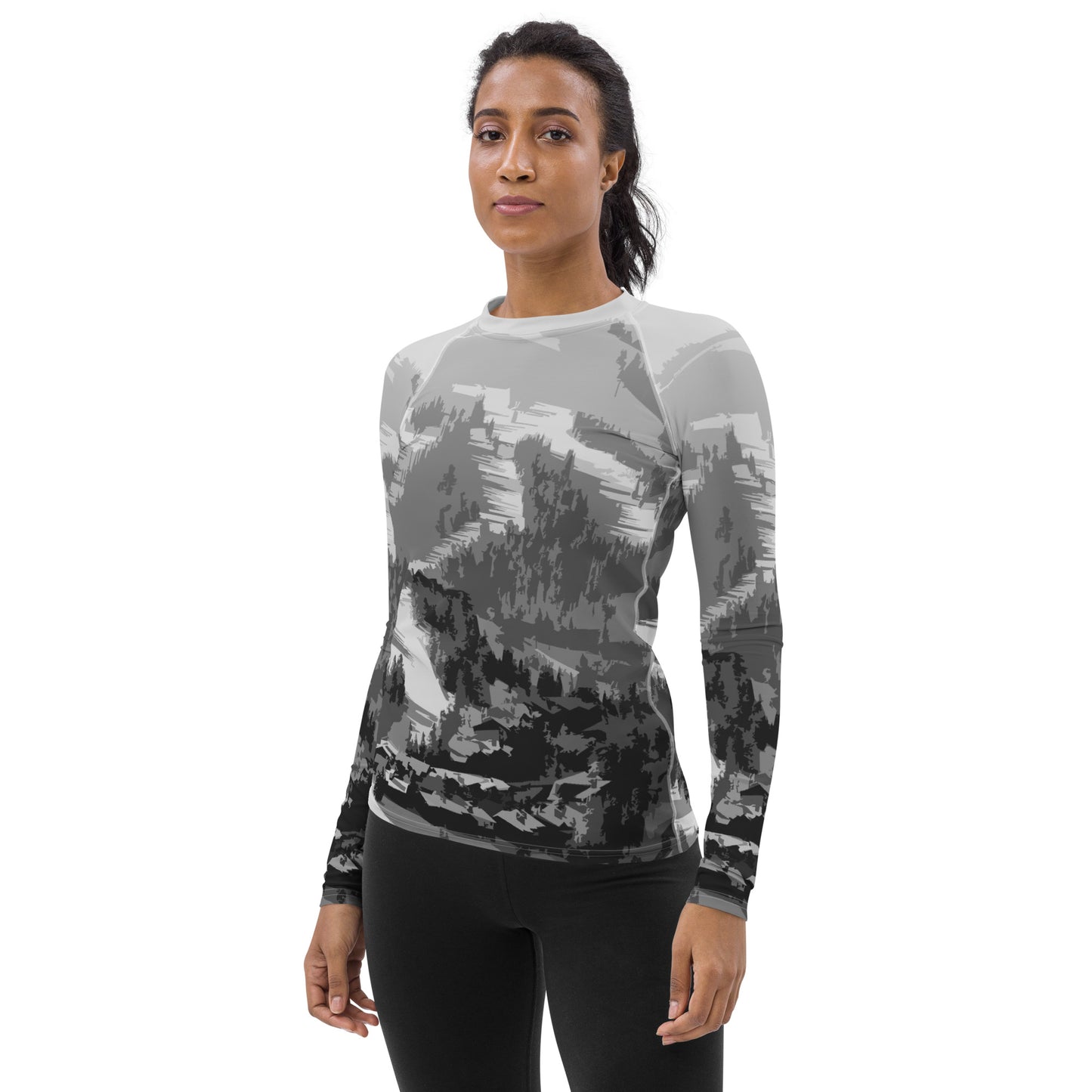 CS0028 - 02008 - Ski Slope Print Women's Rash Guar (Gray)