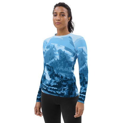 CS0028 - 02008 - Ski Slopes Print Women's Rash Guard (Blue)