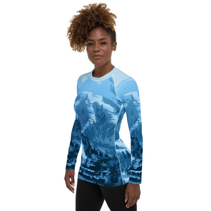 CS0028 - 02008 - Ski Slopes Print Women's Rash Guard (Blue)