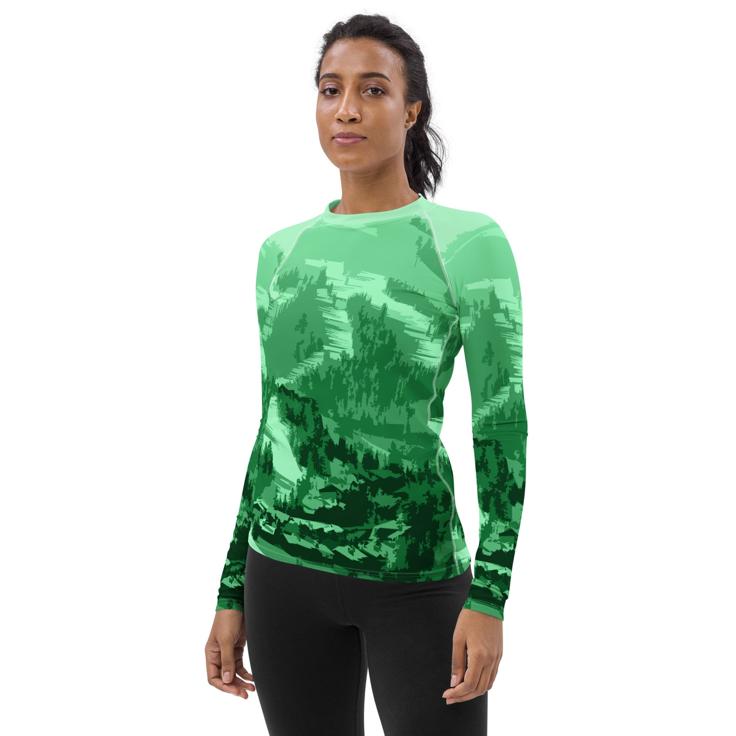 CS0028 - 02008 - Ski Slopes Print Women's Rash Guard (Green)