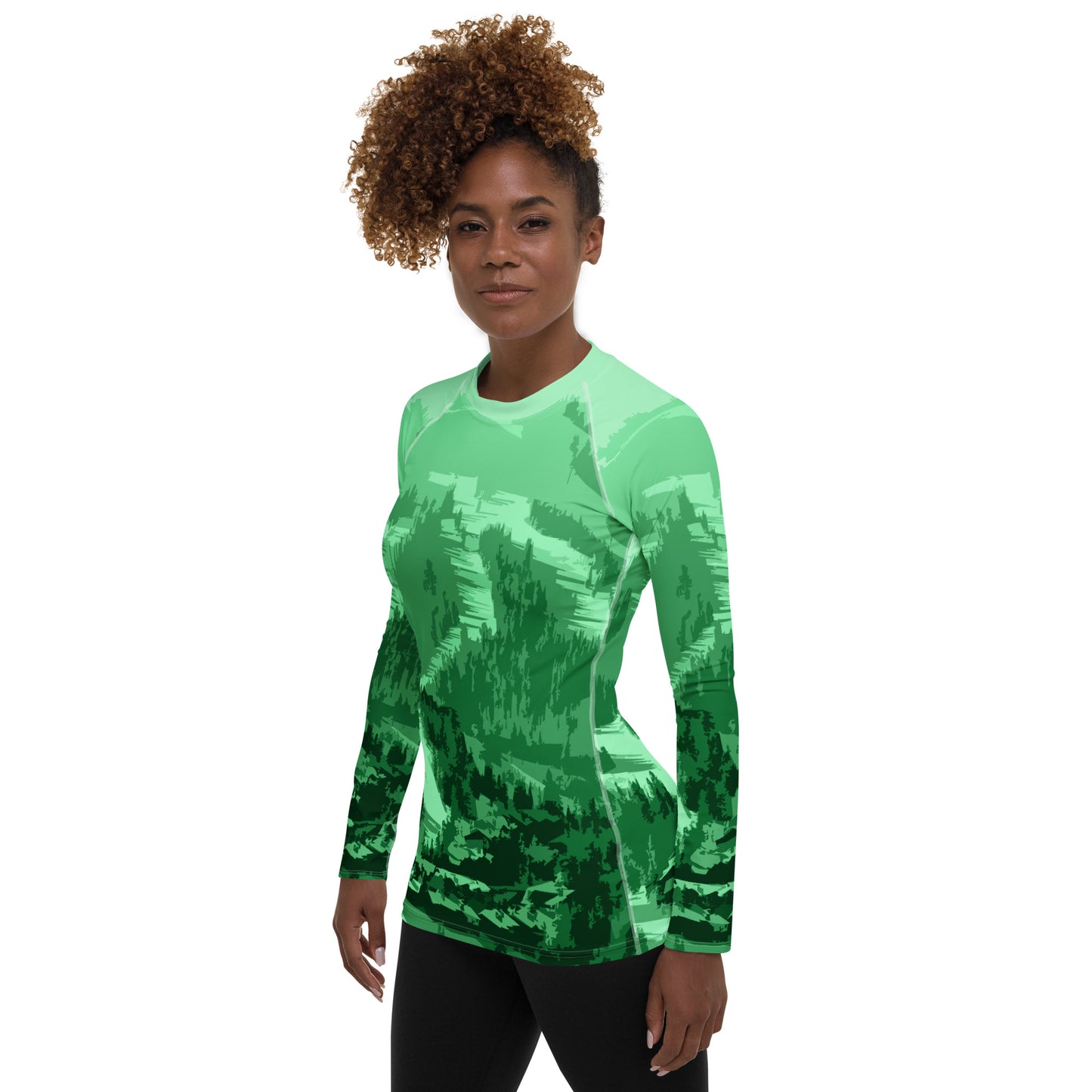 CS0028 - 02008 - Ski Slopes Print Women's Rash Guard (Green)